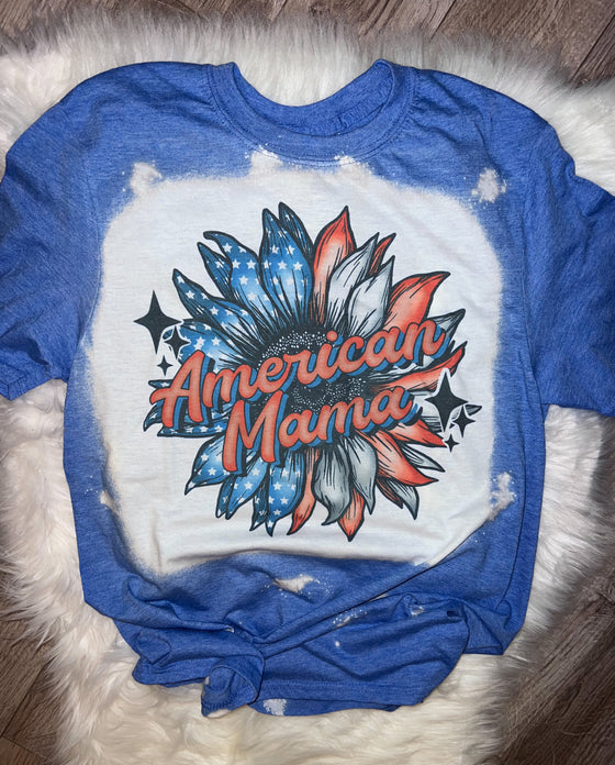 Special!! Bleached American Mama Patriotic Sunflower Tee