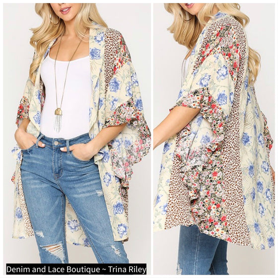 Last One! S Fits S/M Gigio Mixed Floral Animal Kimono