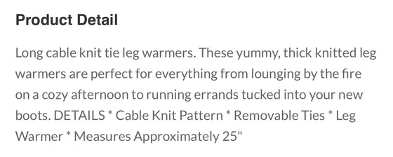 Cable Knit Tie Long Leg Warmers