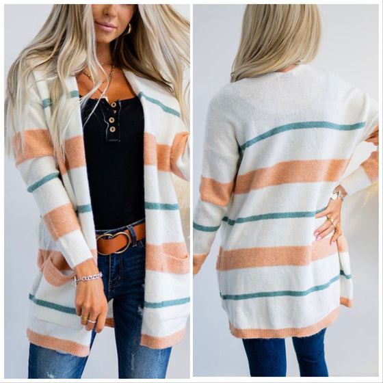 Sz L Stripe Pocket Cardigan