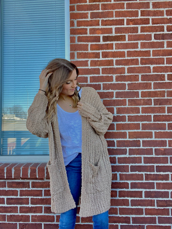 2X/3X Ribbed Knit Popcorn Pocket Cardigan