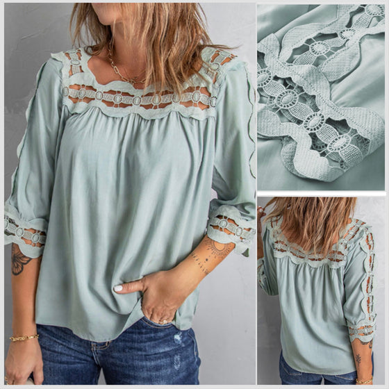 Last 1! XL White ! Hollow Out 1/2 Sleeve Blouse