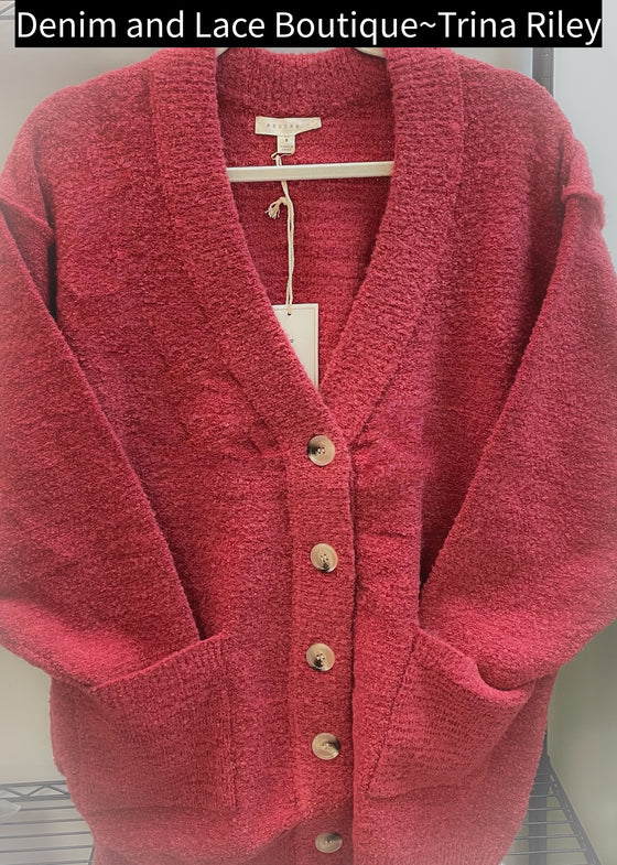 Sz S Fits S-L Oversized Chunky Button Pocket Cardigan