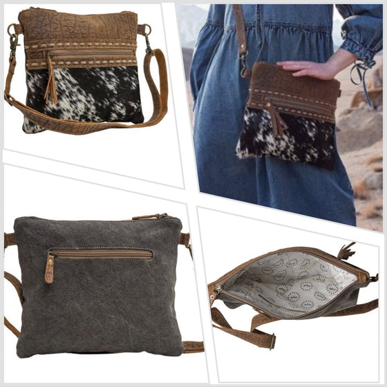 Myra Diaz Leather, Hairon & Canvas Shoulder/Crossbody Bag