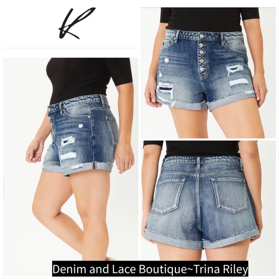 Just 1 Sz 3XL Available! Kan Can Odessa Ultra High Rise Denim Shorts - Plus