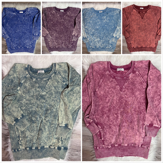 Plum 3X - Zenana Cotton High Quality Acid Wash Crewneck Sweatshirt