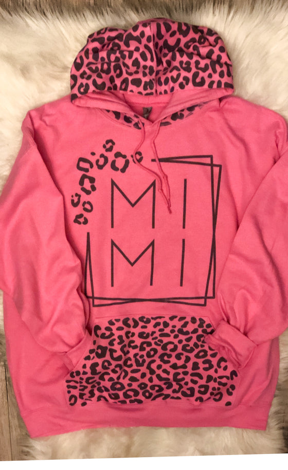 Mimi Leopard Contrast Azalea Pink  Hoodie