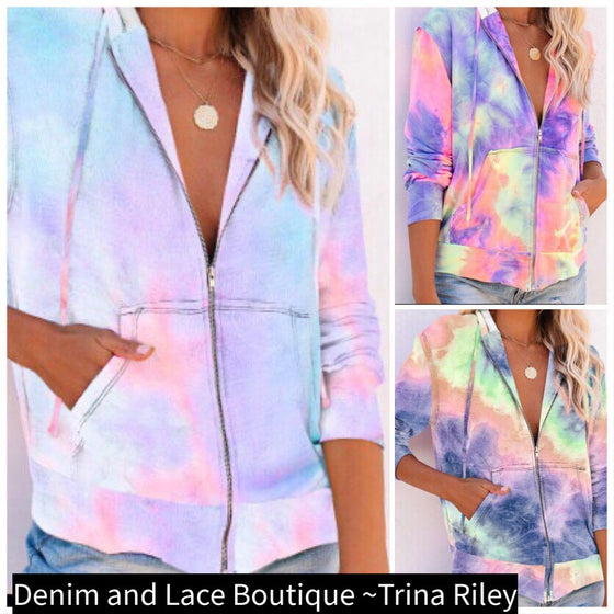 🔥 HOT ITEM! Tie Dye Zip Up Hoodie