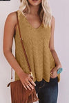 Scalloped Knit V Neck Flowy Tank