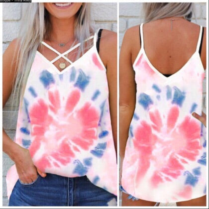 Pink Tie Dye Crisscross Tank