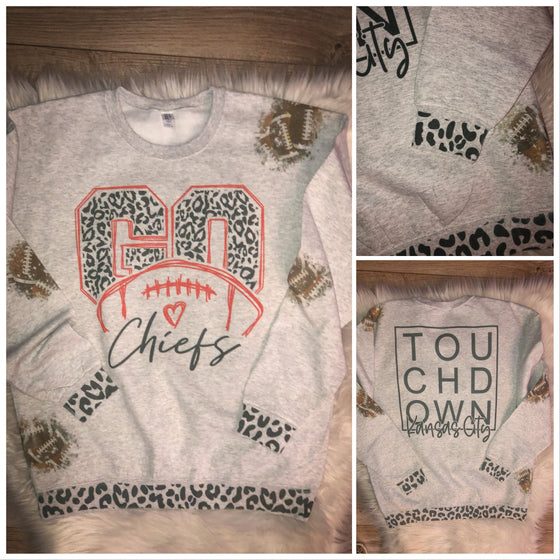 Go Chiefs Crew Sweatshirt Front & Back Design With Football & Leopard Contrast