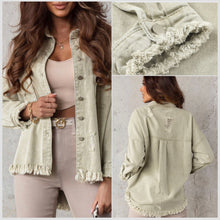  Sage Green Distressed Denim Jacket