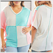  In Stock! Plus Color Block Knit Short Sleeve