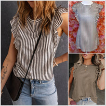  S, M, L Ruffled Stripe Tank In Gray or Khaki