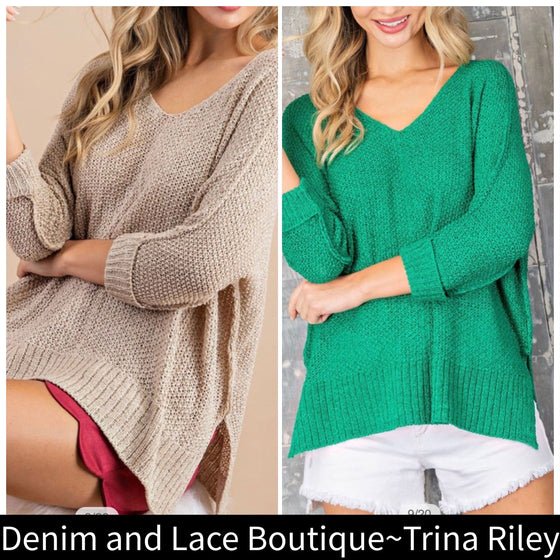 Runs Loose! Top Seller! Crew Neck Knit Sweater - Kelly Green S/M Fits M/L  - M/L Fits L/XL