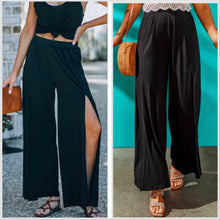  Black Side Slit Wide Leg Pants