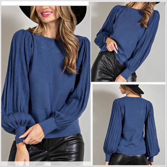 Best Selling! Eesome Pleated Puff Sleeve Sweater