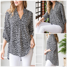  1X-3X 3/4 Hemish Sleeve Black White Leopard Top