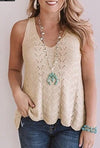 Scalloped Knit V Neck Flowy Tank