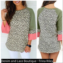  Leopard 3/4 Color Block Top