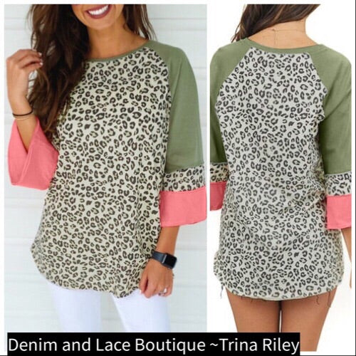 Leopard 3/4 Color Block Top