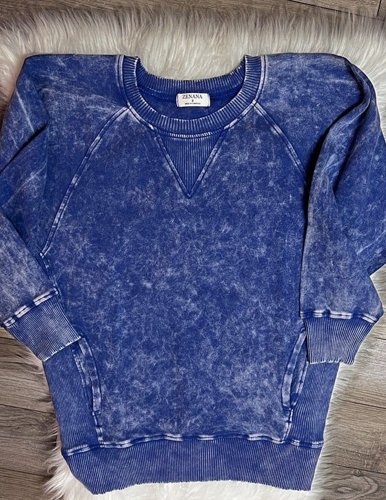 Plum 3X - Zenana Cotton High Quality Acid Wash Crewneck Sweatshirt