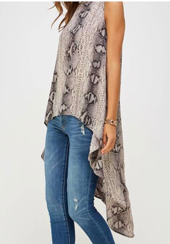 Snakeskin Semi Sheer High Low Top