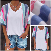  White Multi Stripe V-Neck Tee