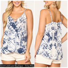  S, M, L Available! Runs Loose - Gigio Denim Blue Tie Dye V-Neck Surplice Hem Tank