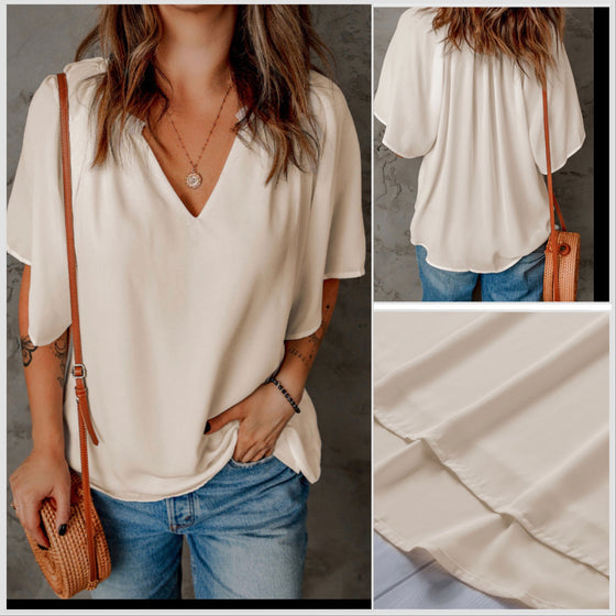 ETA 2/24 Split Neck Chiffon Flowy Blouse