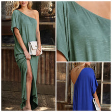  One Shoulder Seafoam Green Side Slit Maxi Dress