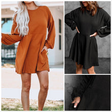  Ribbed Knit Pocket Swing Dress