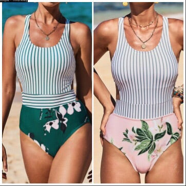 Printed Zippered Racerback Maillot