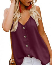  Wine Spaghetti Strap Buttoned Tank Top